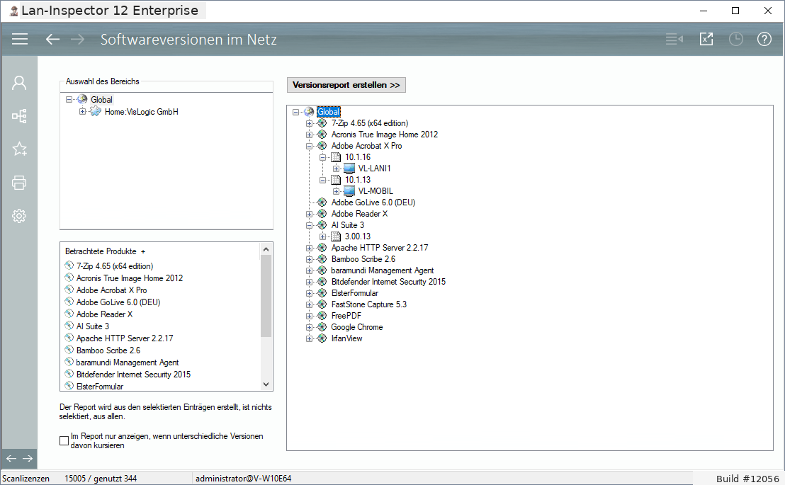 Lan-Inspector 12 – Screenshot zu Softwareversionen im Netz