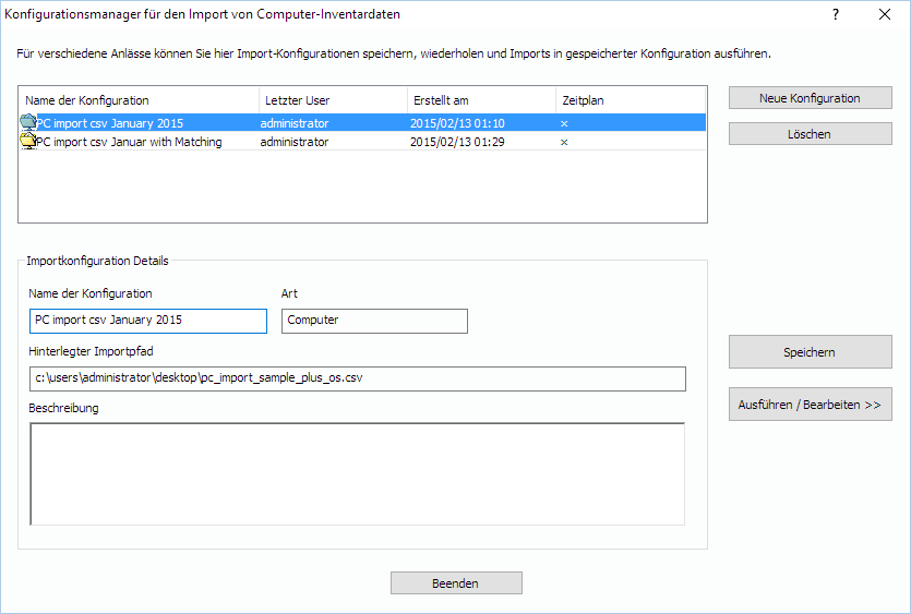 Lan-Inspector 12 – Screenshot zu Import-Konfigurationsmanager