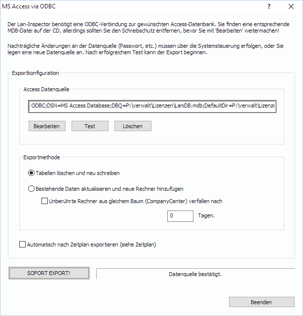 Lan-Inspector 12 – Screenshot zu MS-Access-Anbindung
