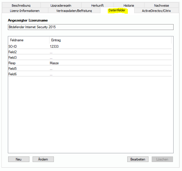 Lan-Inspector 12 – Screenshot zu Lizenz-Datenfelder