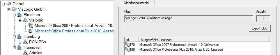 Lan-Inspector 12 – Screenshot zu Lizenzspezifische Upgrade-Regeln