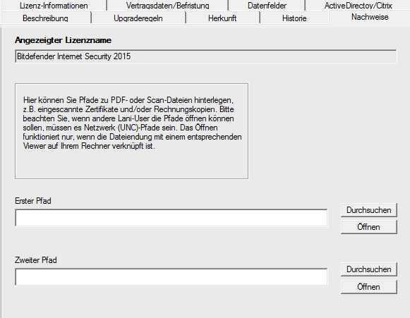 Lan-Inspector 12 – Screenshot zu Lizenznachweise