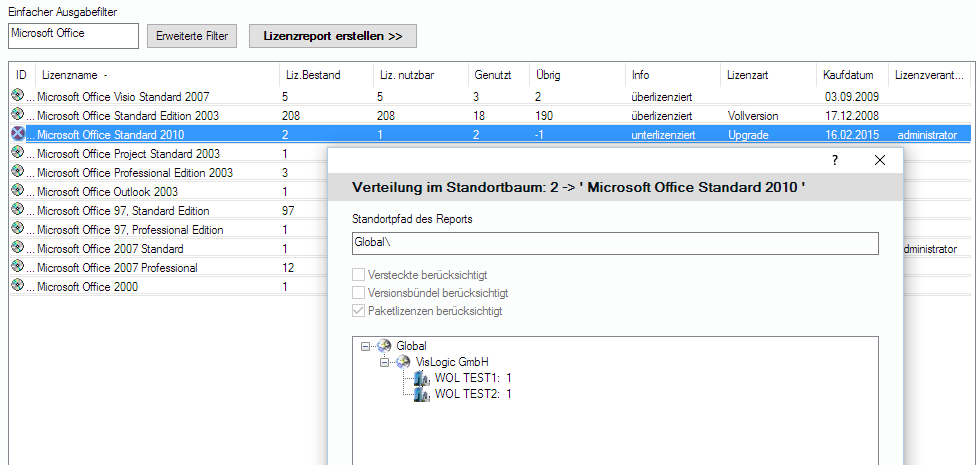 Lan-Inspector 12 – Screenshot zu Installationszahl in Gruppen aufschlüsseln