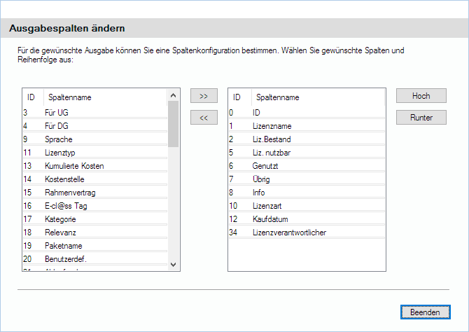 Lan-Inspector 12 – Screenshot zu Ausgabespalten ändern