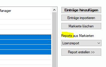 Lan-Inspector 12 – Screenshot zu Lizenzreport aus markierten Einträgen