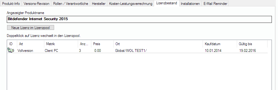 Lan-Inspector 12 – Screenshot zu Lizenzbestand -Tab