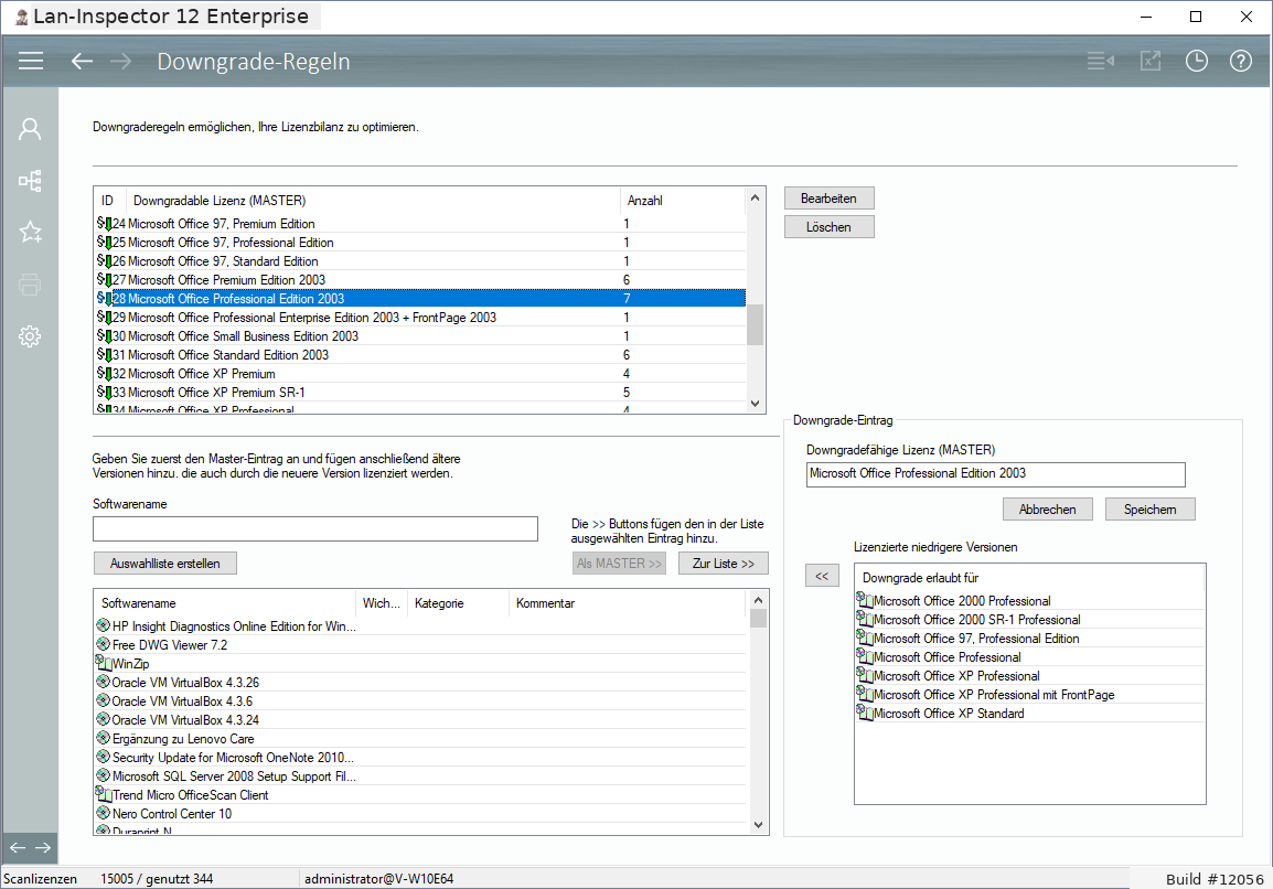 Lan-Inspector 12 – Screenshot zu Downgrade-Regeln