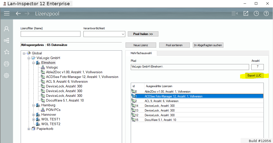 Lan-Inspector 12 – Screenshot zu Einzelne Lizenzen in einer .LLIC-Datei speichern