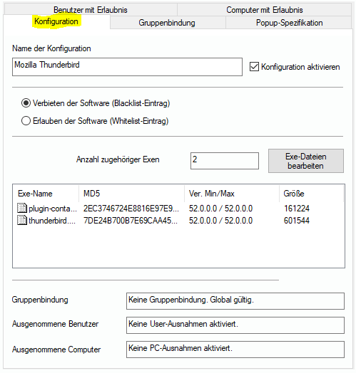 Lan-Inspector 12 – Screenshot zu Tab-Dialog: Konfiguration