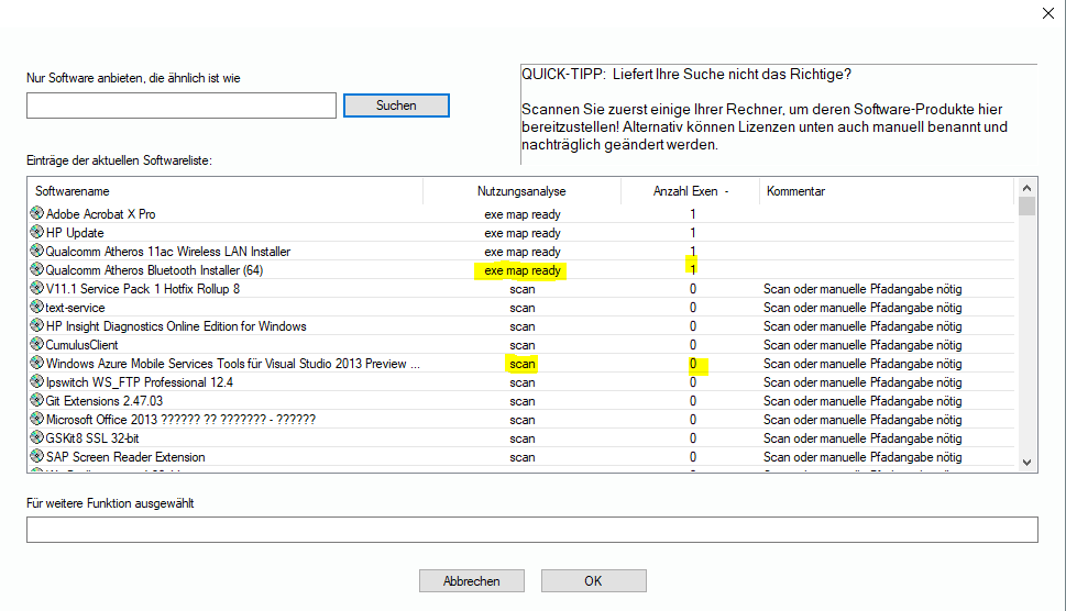 Lan-Inspector 12 – Screenshot zu „Komplettprodukt auswählen"