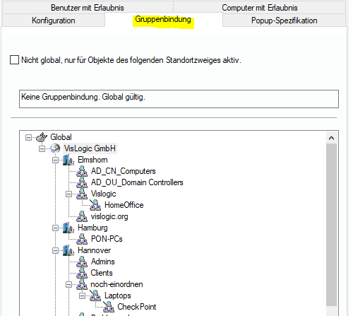 Lan-Inspector 12 – Screenshot zu Tab-Dialog: Gruppenbindung