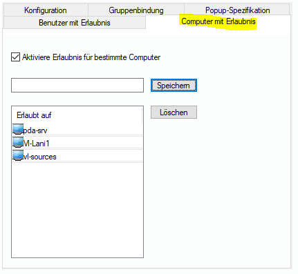Lan-Inspector 12 – Screenshot zu Tab-Dialog: Computer mit Erlaubnis