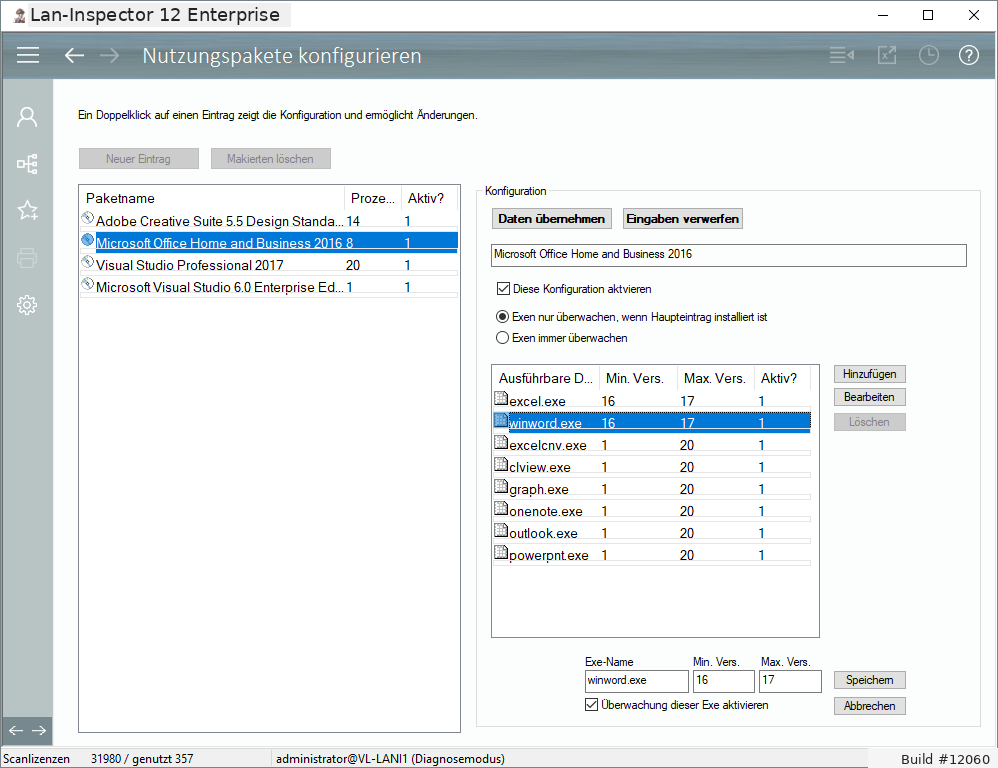 Lan-Inspector 12 – Screenshot zu Softwarenutzungsanalyse-Pakete auswählen (3)