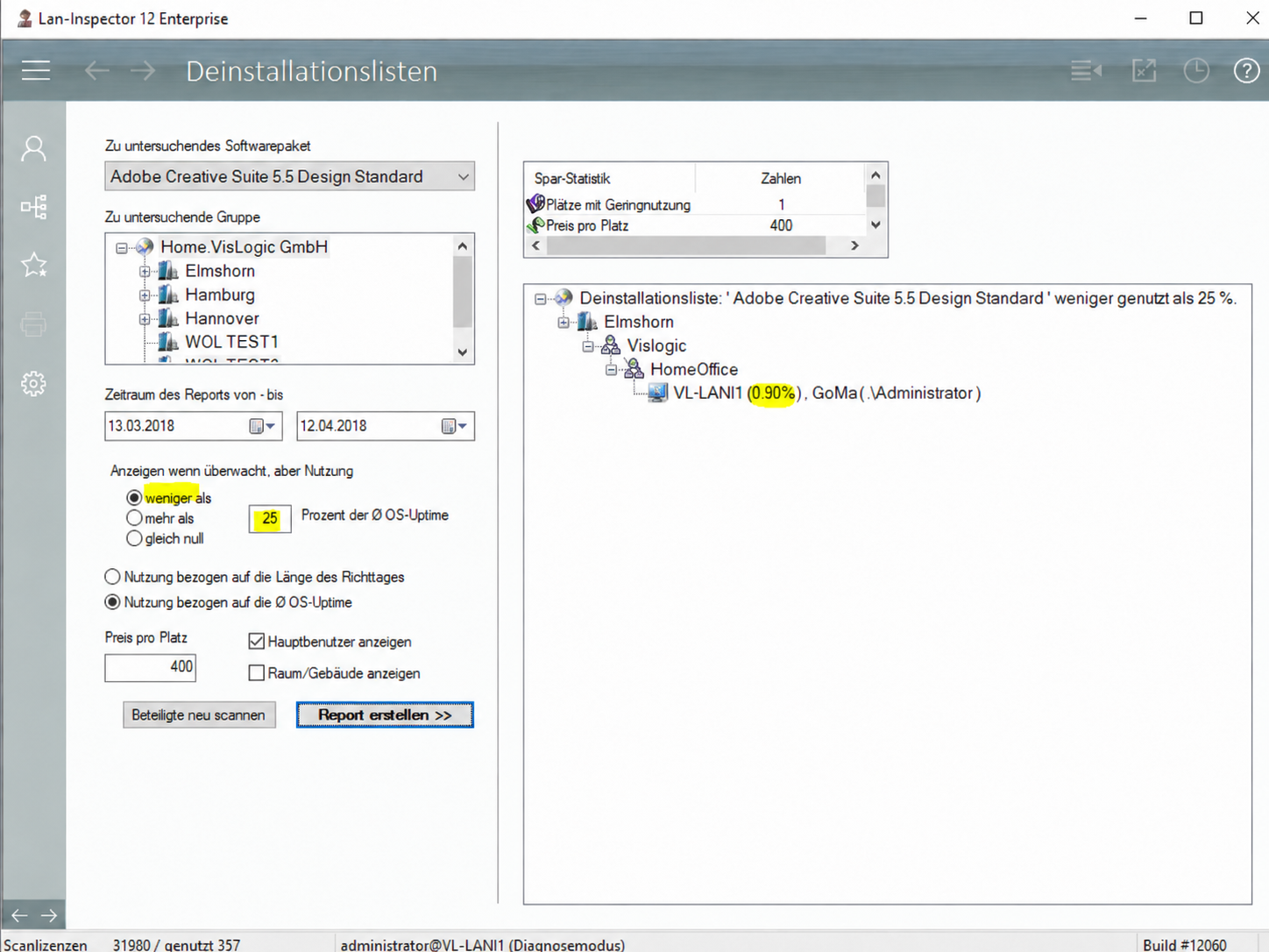 Einsparpotenzial und Deinstallationslisten