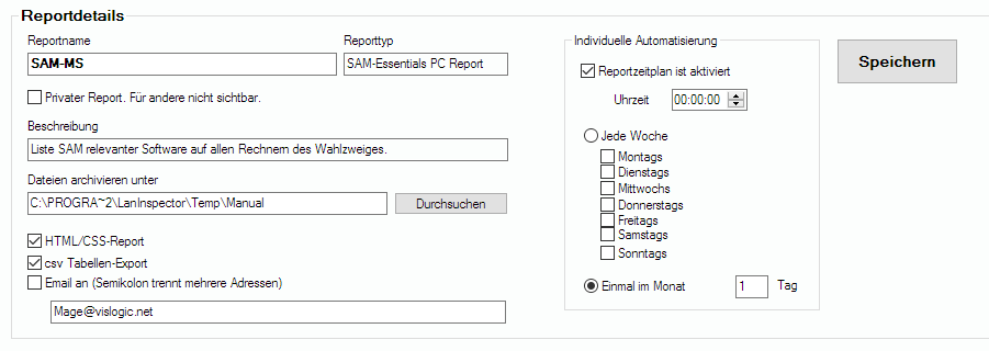 Zeitplan und Versandoptionen eines Reports
