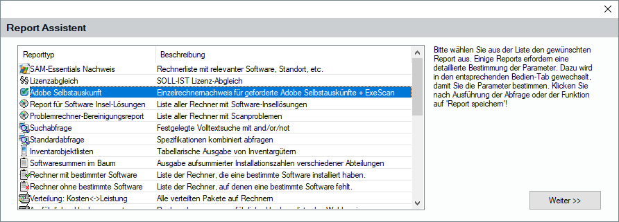 Lan-Inspector 12 – Screenshot zu Report-Assistent