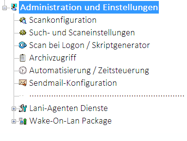 Lan-Inspector 12 – Screenshot zu Administration und Einstellungen