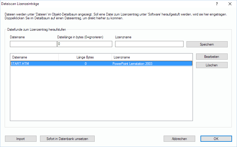 Lan-Inspector 12 – Screenshot zu Dateiscan-Lizenzeinträge