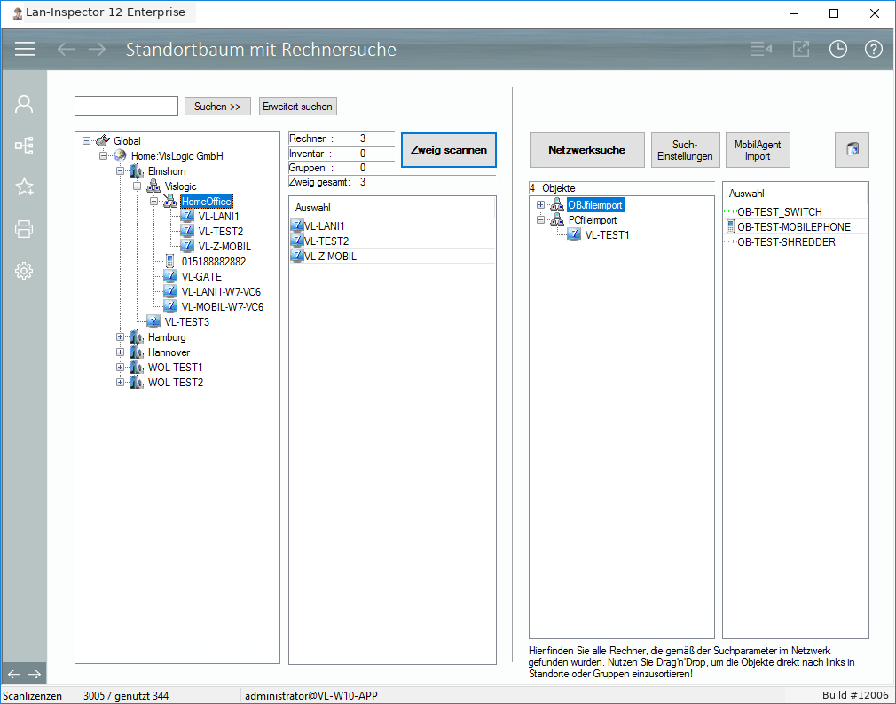 Lan-Inspector 12 – Screenshot zu Rechner suchen und zuordnen