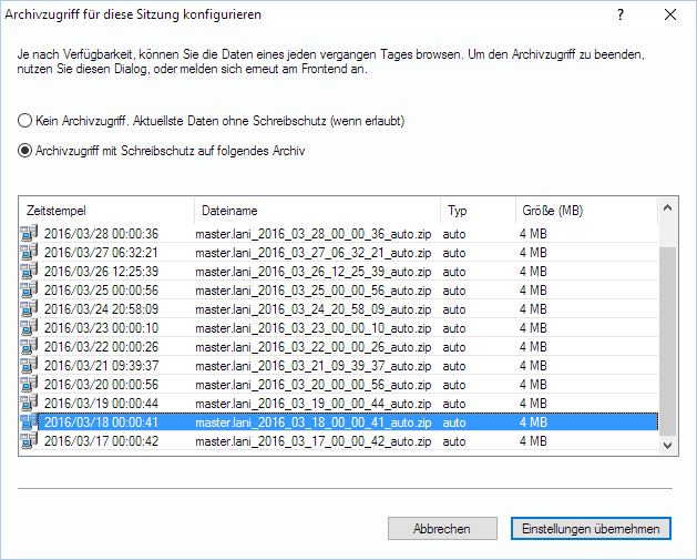 Lan-Inspector 12 – Screenshot zu Archivzugriff
