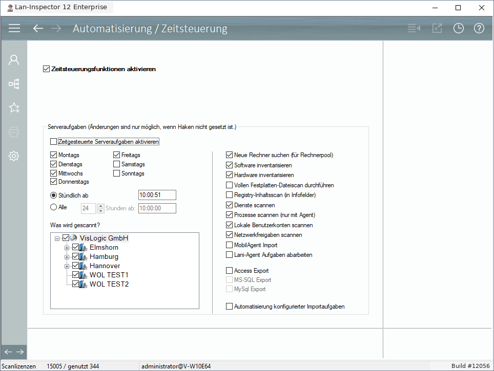 Lan-Inspector 12 – Screenshot zu Zeitsteuerung aktivieren