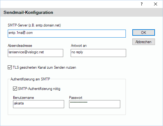 Lan-Inspector 12 – Screenshot zu Sendmail-Konfiguration