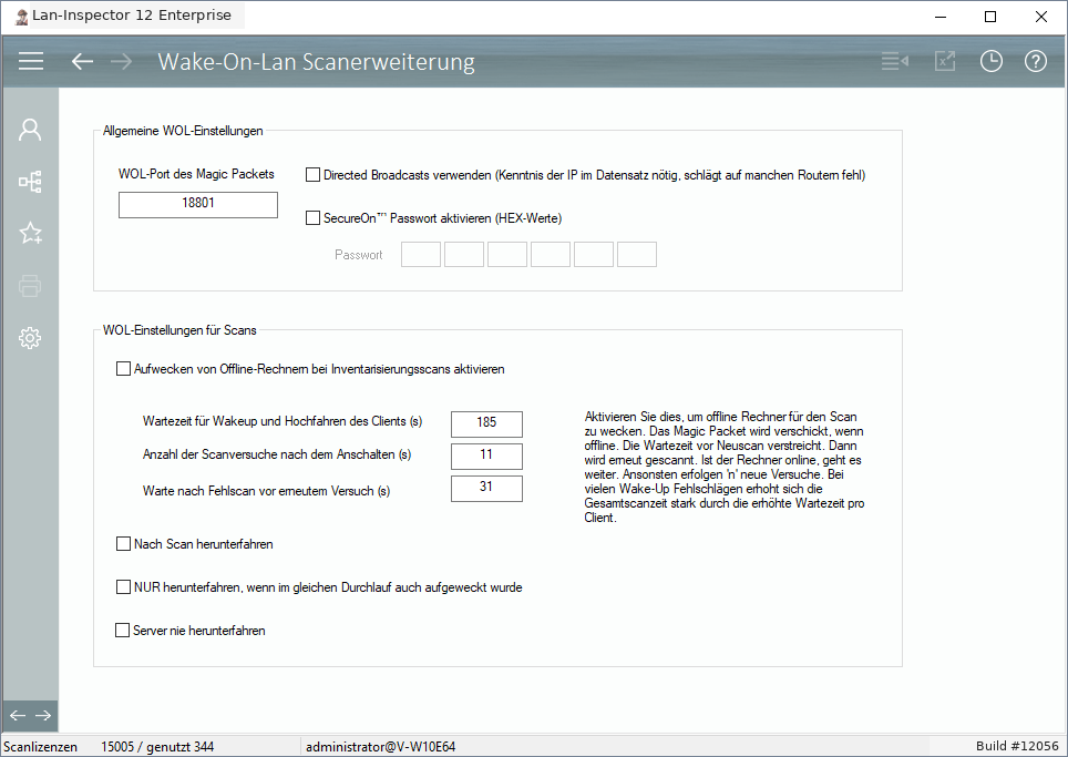 Lan-Inspector 12 – Screenshot zu Wake-on-LAN-Scan-Erweiterungen