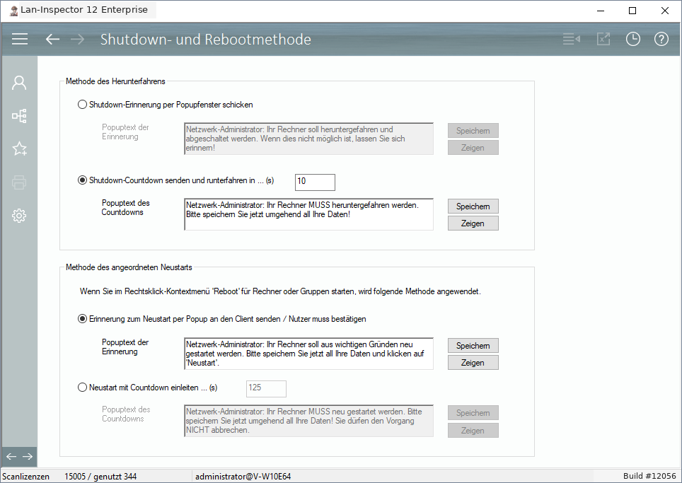 Lan-Inspector 12 – Screenshot zu Shutdown- und Reboot-Methode