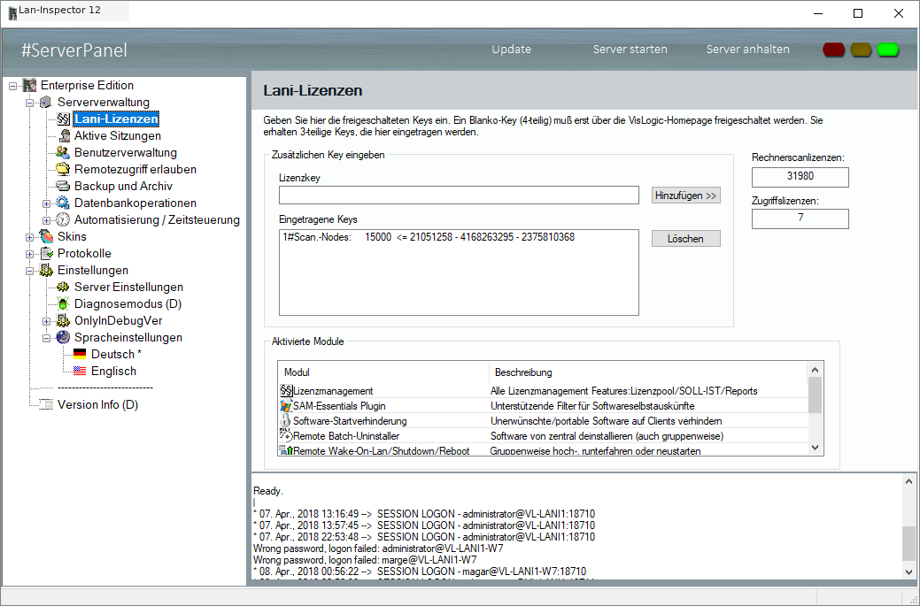 Lan-Inspector 12 – Screenshot zu Enterprise-Lizenzschlüssel eintragen