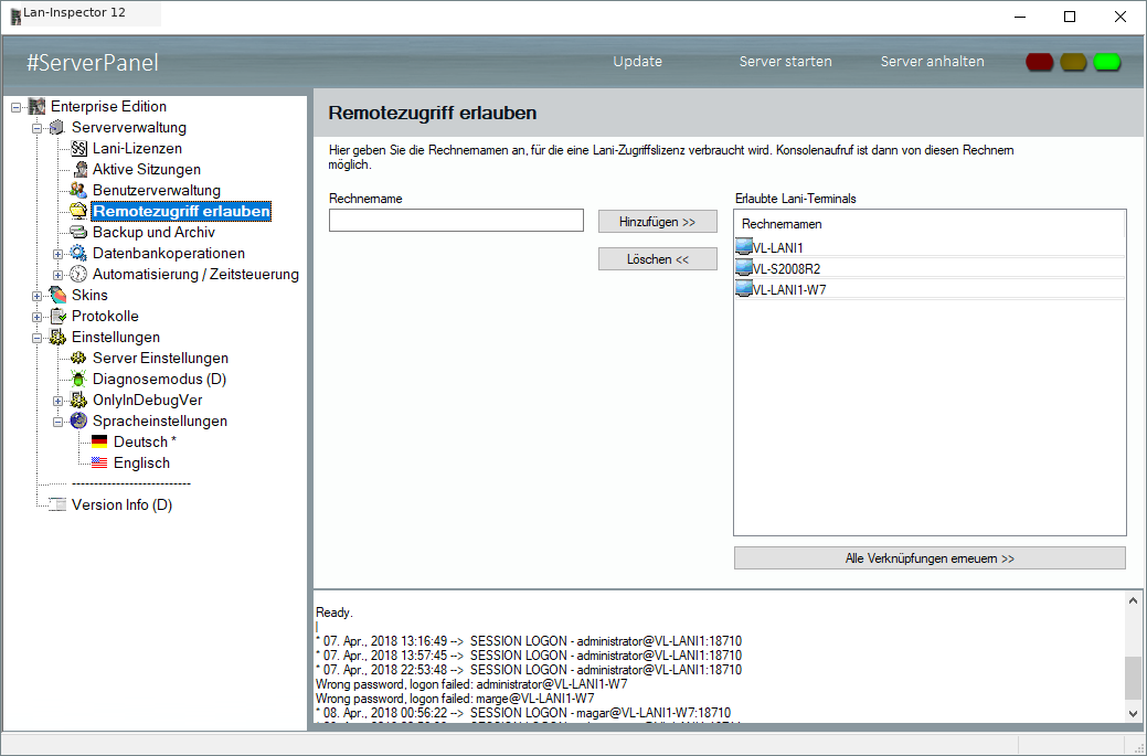 Lan-Inspector 12 – Screenshot zu Remote-Lani-Zugriff (Freigabe + Installation)