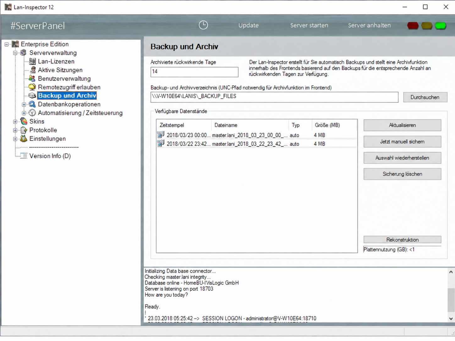 Backup und Archiv im Enterprise Server