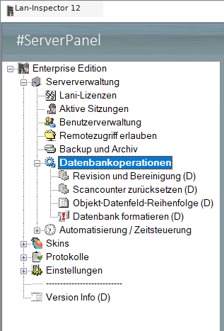 Lan-Inspector 12 – Screenshot zu Datenbankoperationen