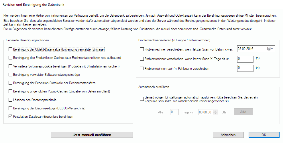 Lan-Inspector 12 – Screenshot zu Revision und Bereinigung (D)
