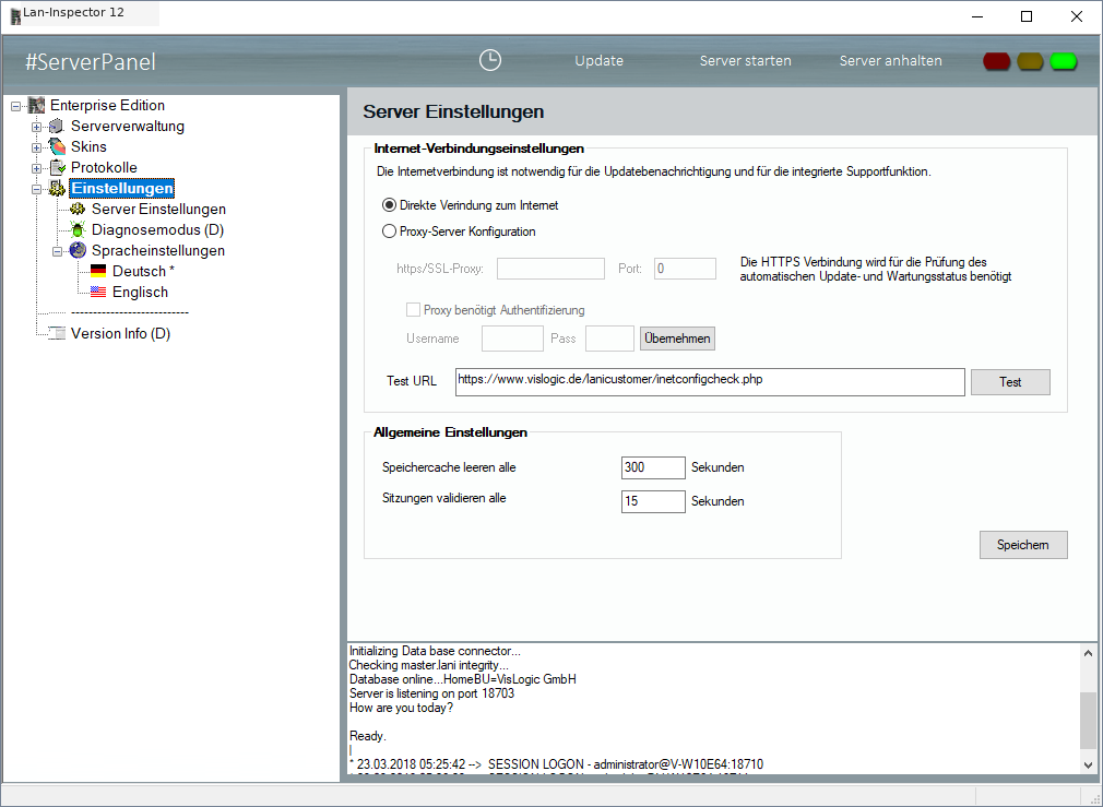 Lan-Inspector 12 – Screenshot zu Server-Einstellungen