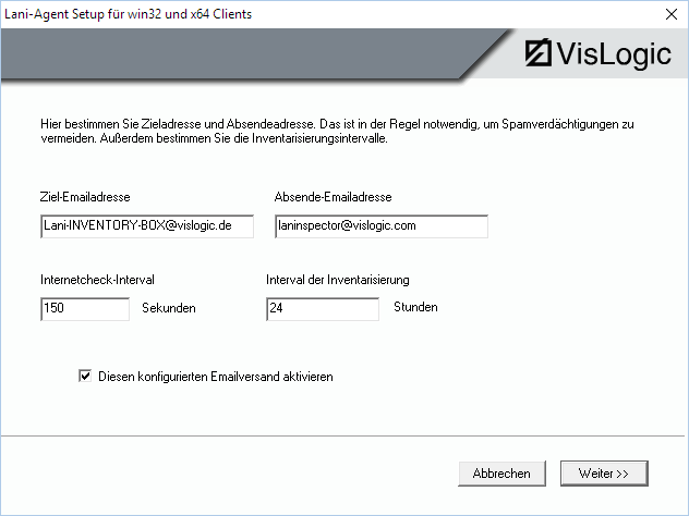Konfiguration der E-Mail-Inventarisierung