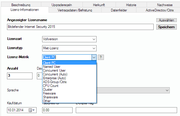 Lan-Inspector 12 – Screenshot zu Lizenzmetriken