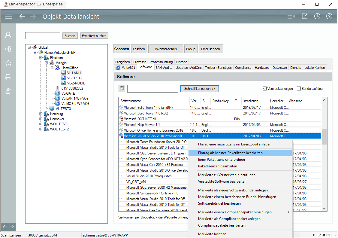 Lan-Inspector 12 – Screenshot zu Paketlizenzen