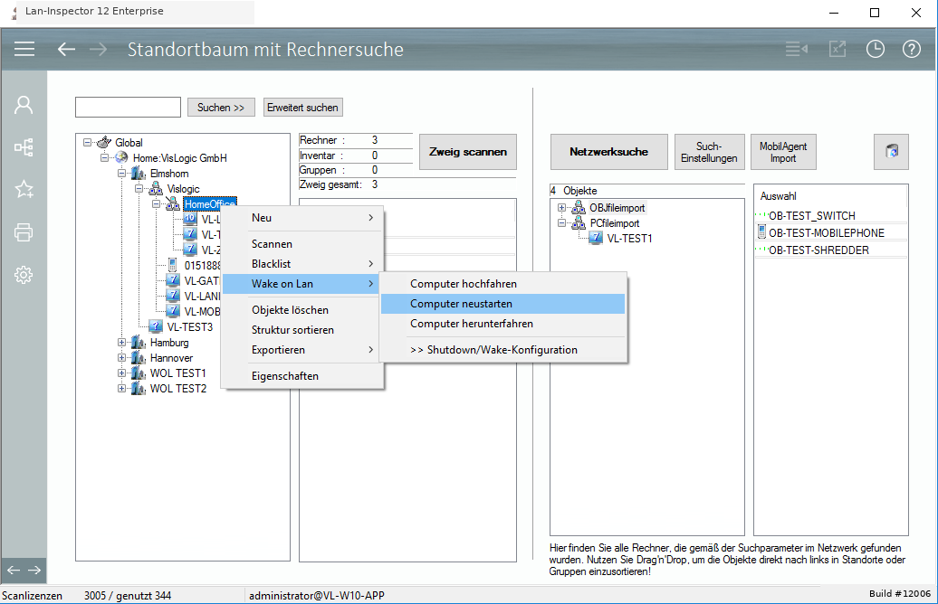 Lan-Inspector 12 – Screenshot zu Kontextmenü Wake-on-Lan