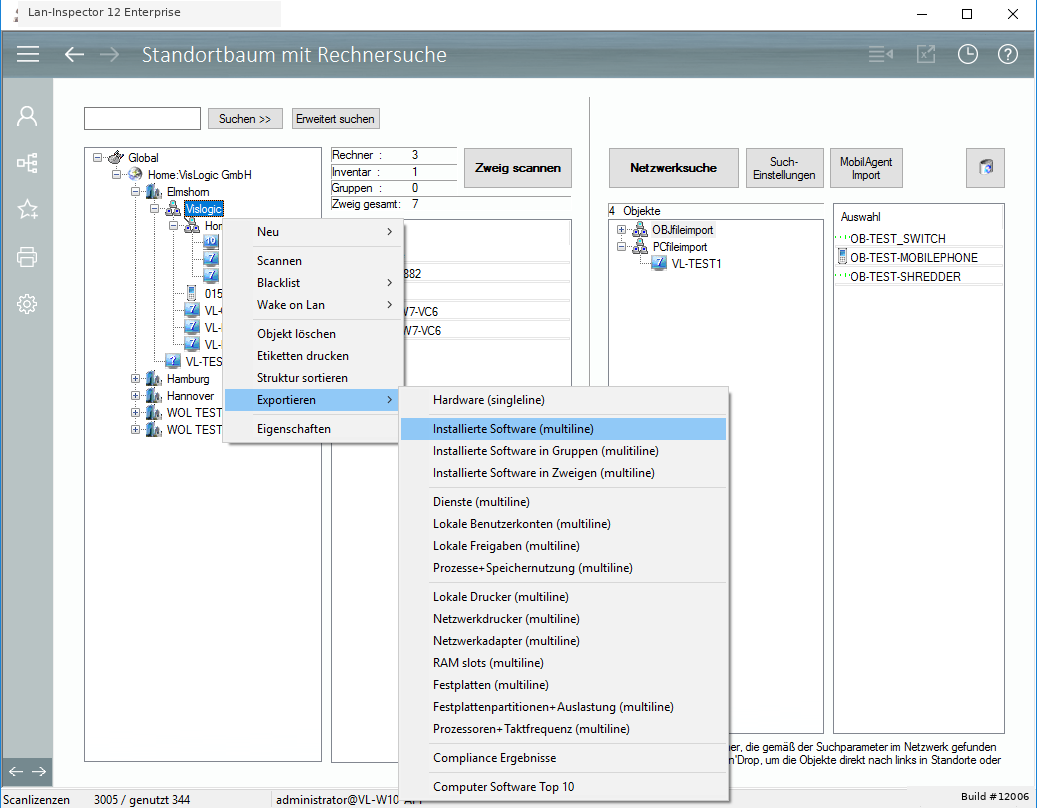 Lan-Inspector 12 – Screenshot zu CSV-Exporte und Reports der Inventardaten
