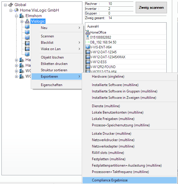 Lan-Inspector 12 – Screenshot zu CSV-Compliance-Report (Multi-Line)