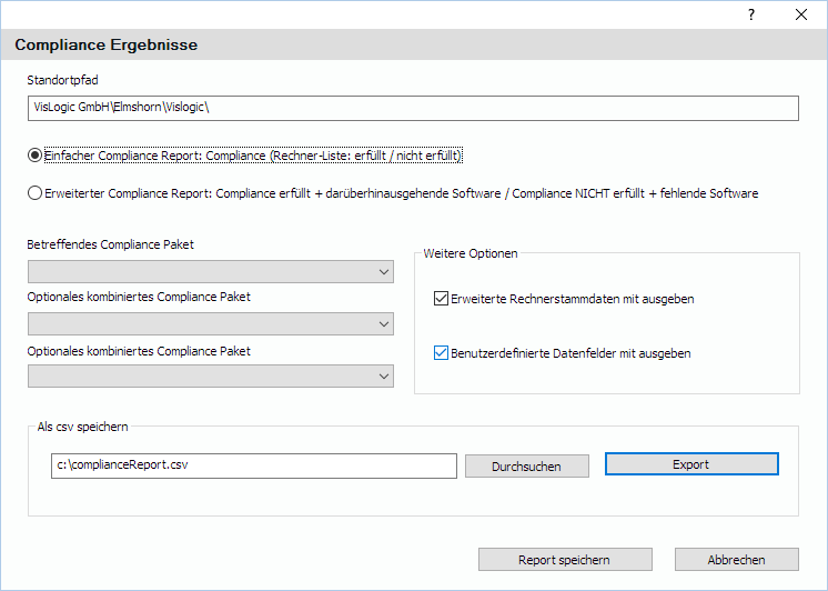 Lan-Inspector 12 – Screenshot zu Parameter des Compliance-Reports