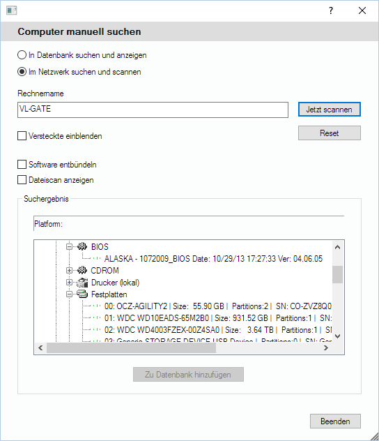Lan-Inspector 12 – Screenshot zu Buttons Suchen und Erweitert suchen