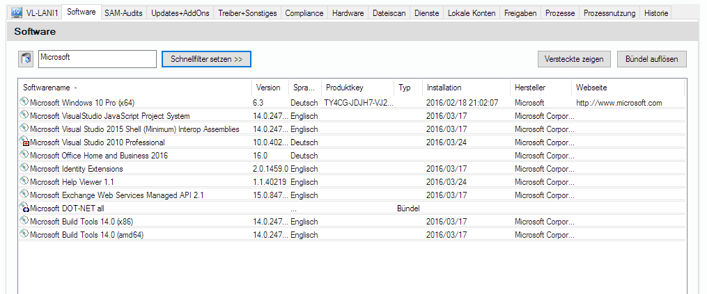 Lan-Inspector 12 – Screenshot zu Rechner-Objekt: Software