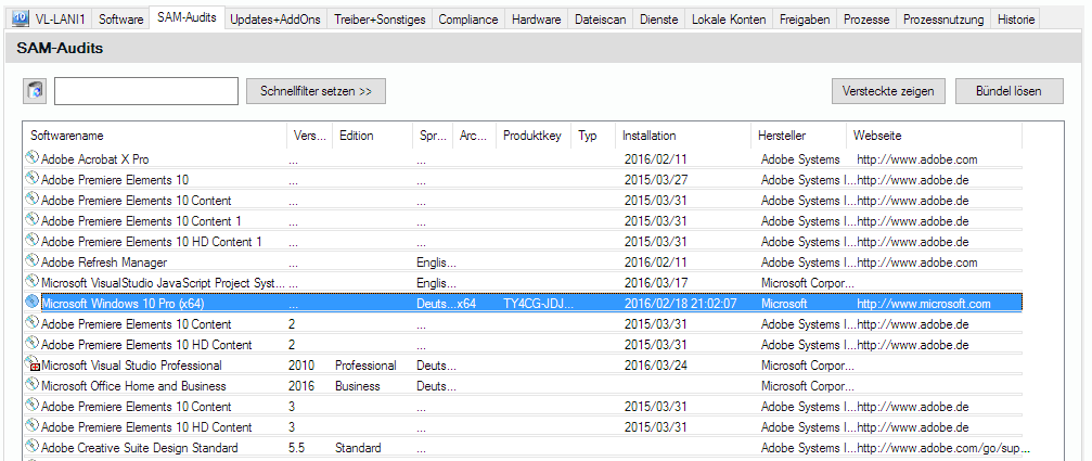 Lan-Inspector 12 – Screenshot zu SAM-Audit-Tab in den Objekt-Details