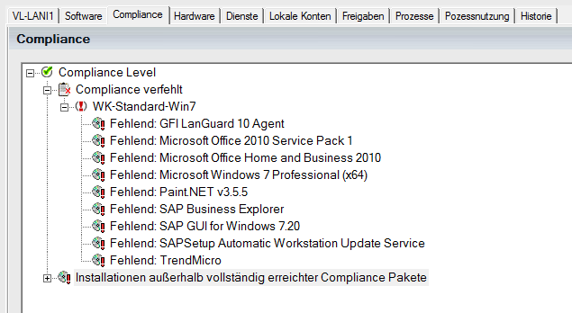 Lan-Inspector 12 – Screenshot zu Rechner-Objekt: Compliance