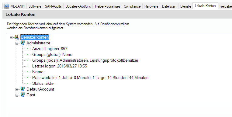Lan-Inspector 12 – Screenshot zu Rechner-Objekt: Lokale Konten