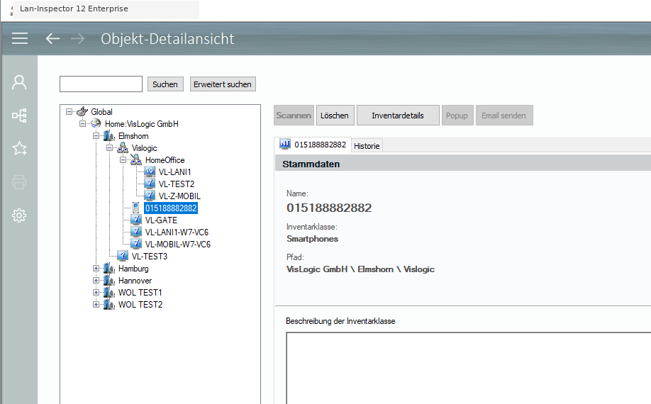 Lan-Inspector 12 – Screenshot zu Objekt-Detailansicht für Inventar-Objekte