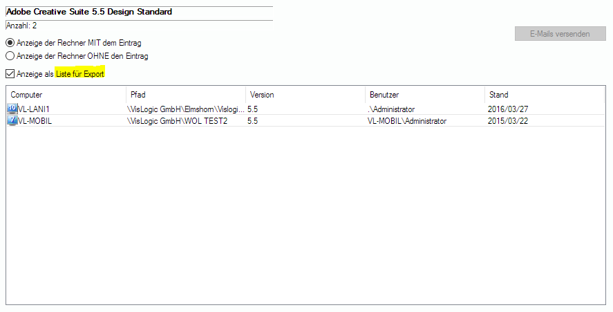 Lan-Inspector 12 – Screenshot zu Software mit Rechnerliste (2)