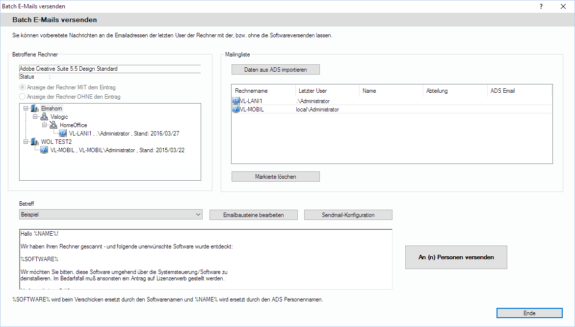 Lan-Inspector 12 – Screenshot zu ADS-Batch-E-Mailer