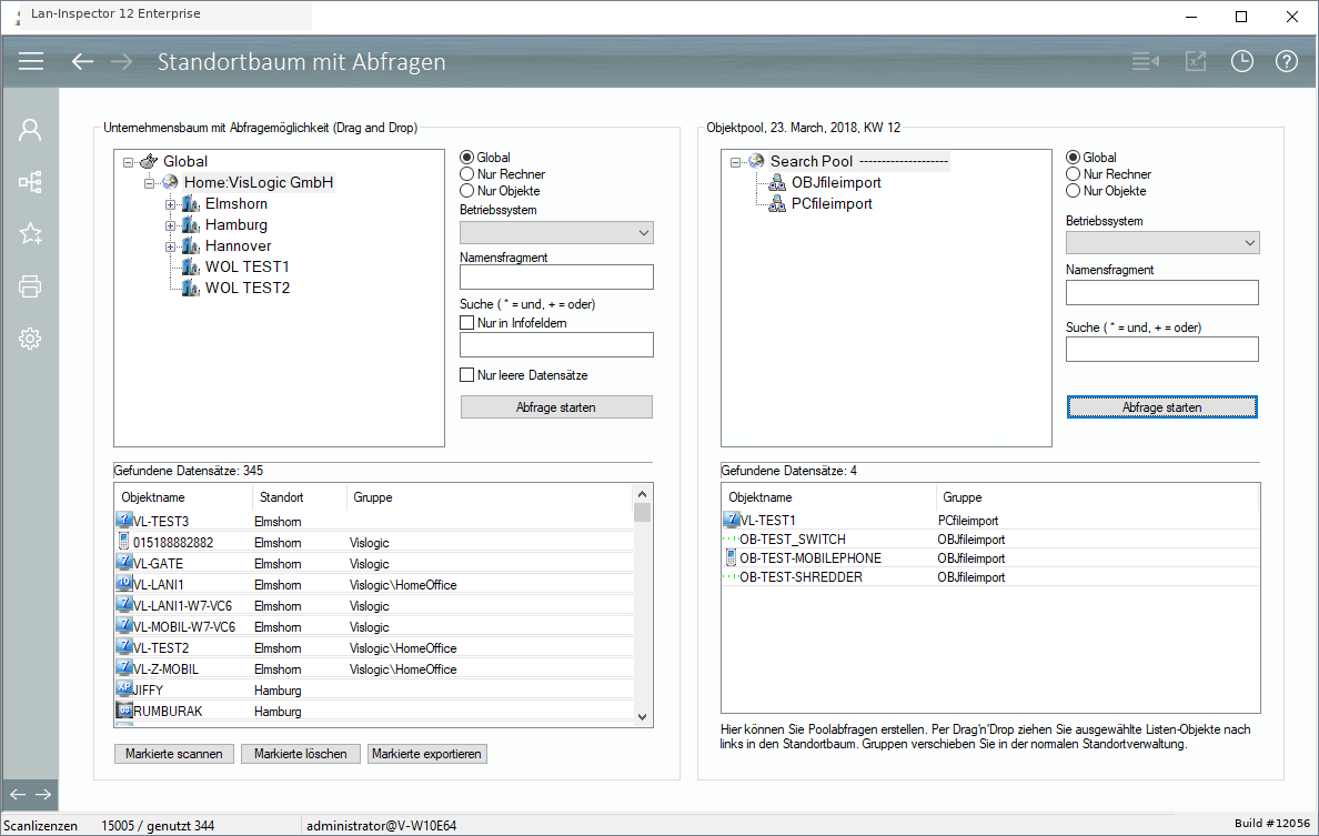 Lan-Inspector 12 – Screenshot zu Standortbaum mit Abfragen (nur Enterprise)